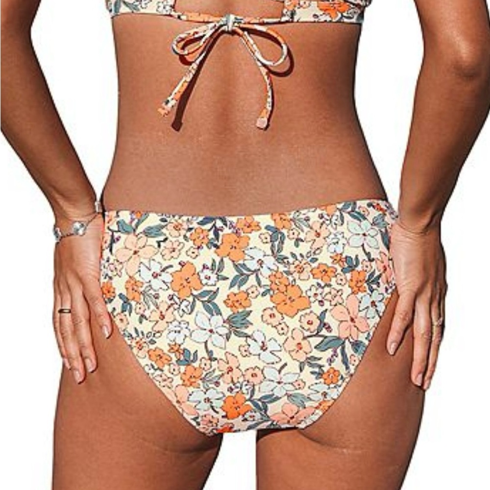 NWT Cupshe Bikini Bottom Apricot Ditsy Floral Ribbed Size M